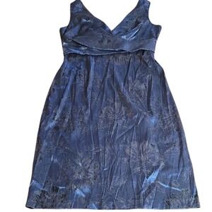 Donna Ricco‎ New York Sleeveless Blue Floral V-Neck  Cocktail Dress, Womens 4P